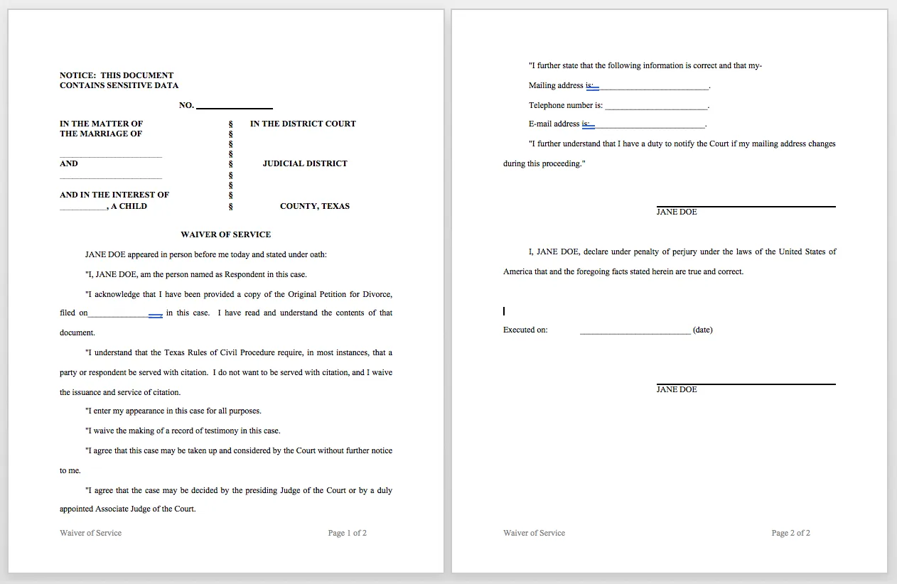 Waiver Of Service Texas Pdf 2020 2022 Fill And Sign Printable Images